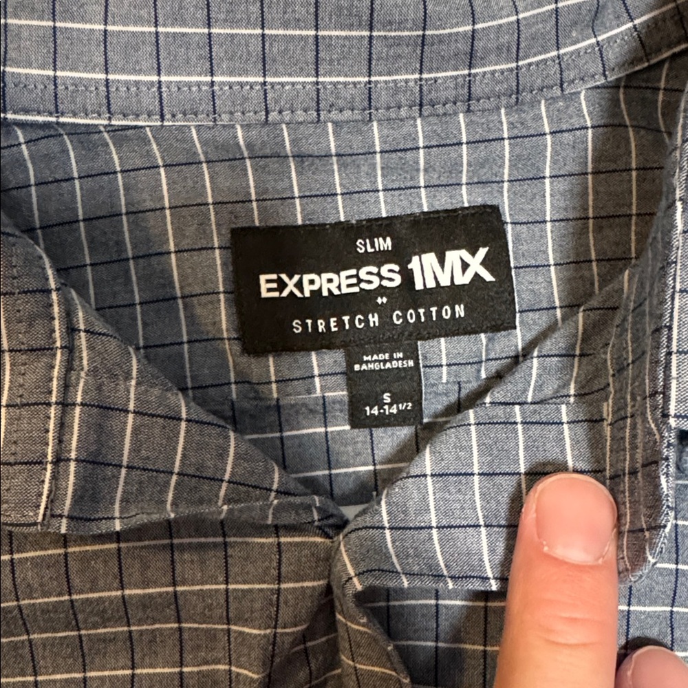 Express Men's Blue Plaid Button Down Shirt